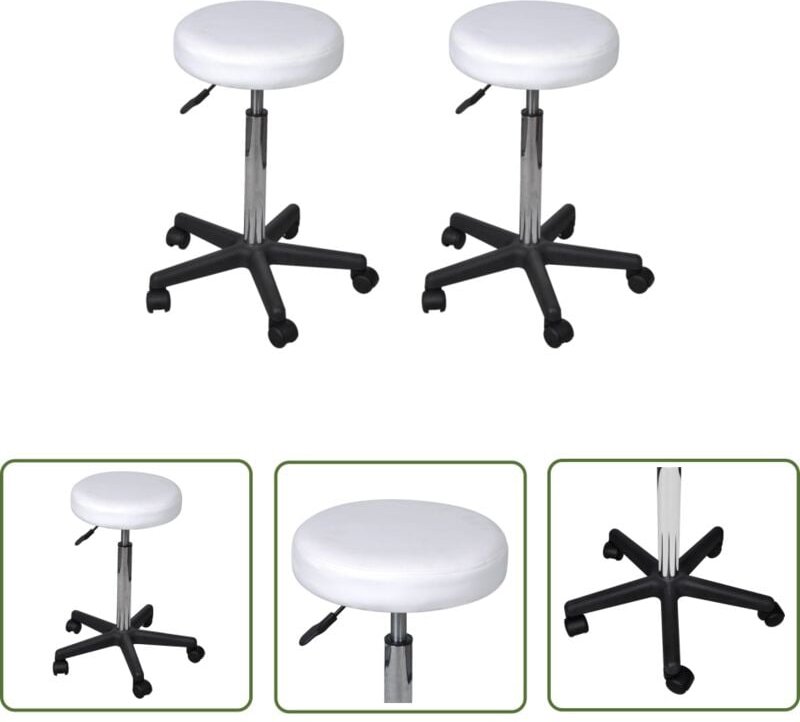 Prolenta Premium - The Living Store Bürohocker 2 Stk. Weiß 35,5x84 cm Kunstleder - Rollhocker - Bürohocker - Schreibtisc...