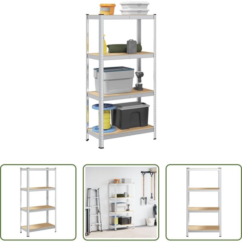 Silber - Lagerregal mit 4 Böden Silbern Stahl & Holzwerkstoff