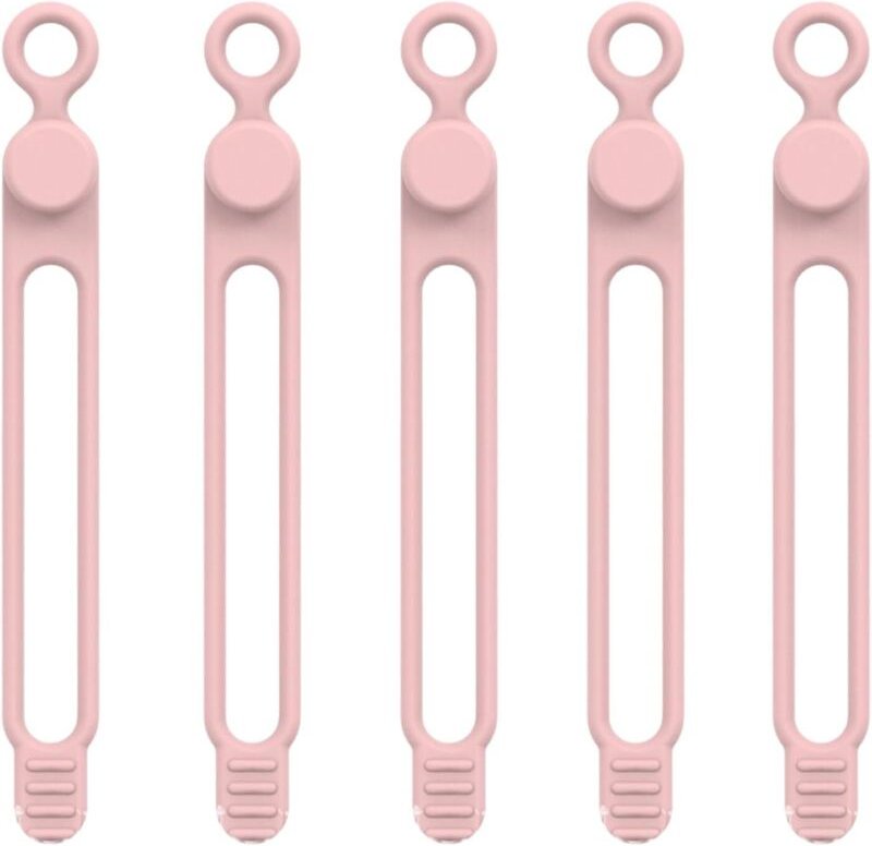 Rosafarbene Silikon-Kabelbinder, 106 mm, 5er-Pack, flexible, wiederverwendbare, elastische Kabelbinder für Kabelmanageme...
