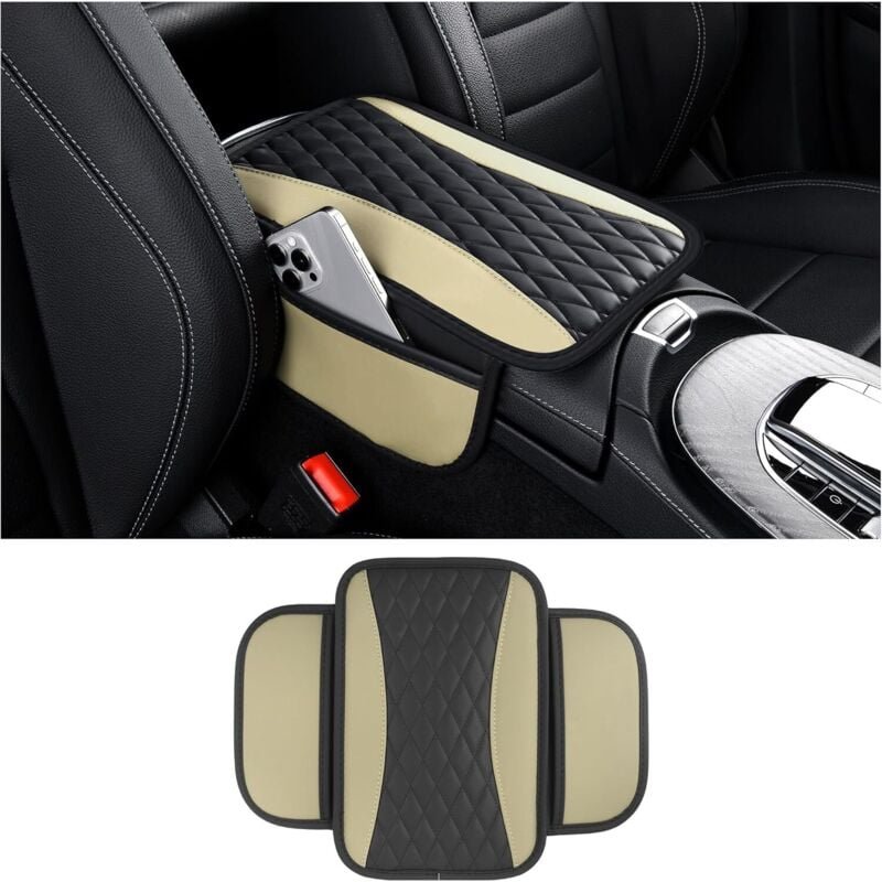 Armlehnenkissen fürs Auto, Armlehnenkissen aus Mikrofaserleder mit 2 Aufbewahrungstaschen, Auto-Innenausstattung, Armleh...