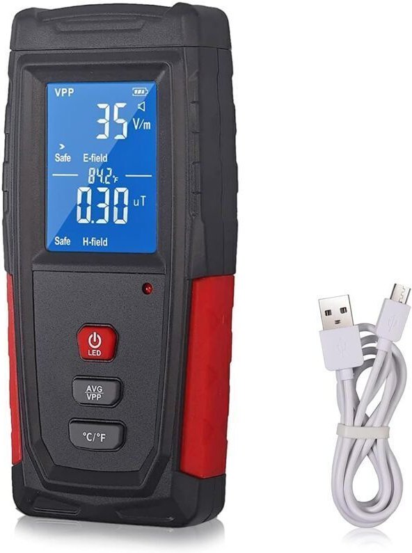 EMF-Detektor, Elektromagnetisches Wellenmessgerät, EMF-Tester, LCD-Display, Eingebauter Lithium-Ionen-Akku mit USB-Ladek...