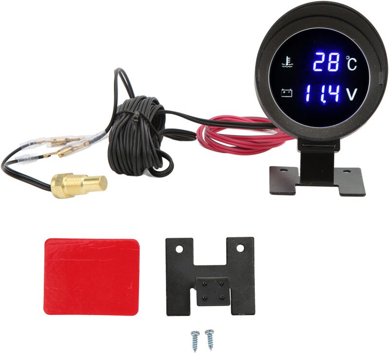 Rundes digitales LED-Temperatur-Voltmeter DC 9V - 36V mit blauer Beleuchtung für Motorrad ATV.