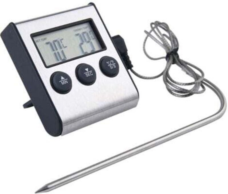 Digitales LED-Thermometer mit Sonde, Lebensmittelthermometer mit Timerfunktion, Koch- und Grillthermometer zum Grillen v...