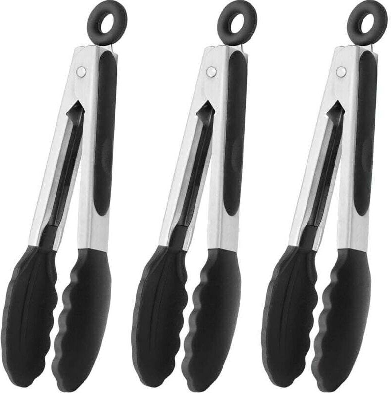 Mini pinces à bec fin en silicone, ensemble de 3 pièces (noir)
