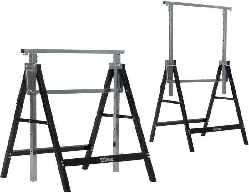2 x Arbeitsbock 7-fach höhenverstellbar bis 400 kg Stahl lackiert schwarz Klappbock Gerüstbock