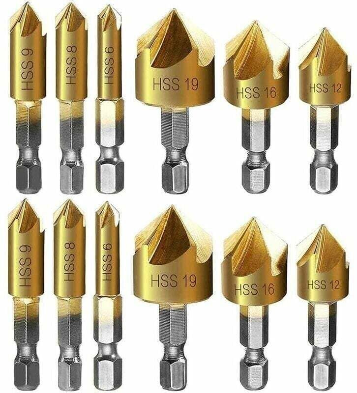 Thumbnail - 12-teiliges Metall-Fasenschneider-Set mit Sechskantschaft, selbstzentrierendem Körner, Fasenbohrern (6 mm, 8 mm, 9 mm, 1...