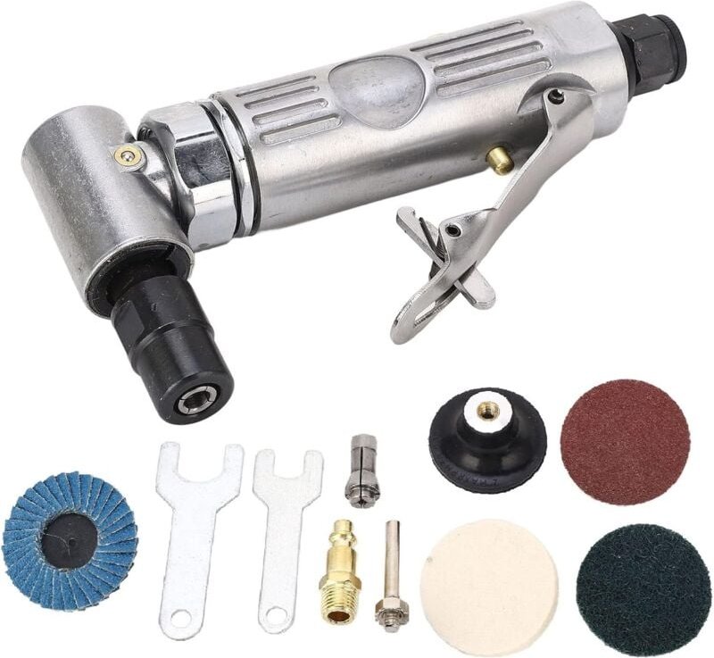Druckluft-Winkelschleifer, pneumatisches Schleifset, Drehzahlregelung, 0,3 PS Motor, 1/4"- und 1/8"-Bohrfutter, leichtes...