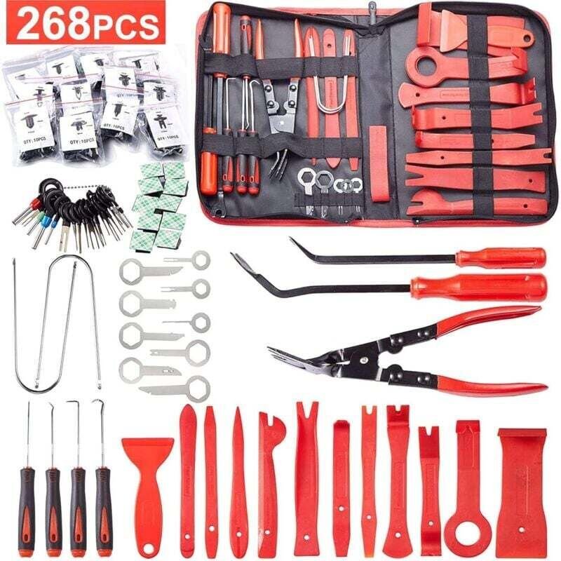 Un kit d'outils de 268 pièces pour démonter les panneaux de porte, les accessoires, les autoradios et les tableaux de bo...