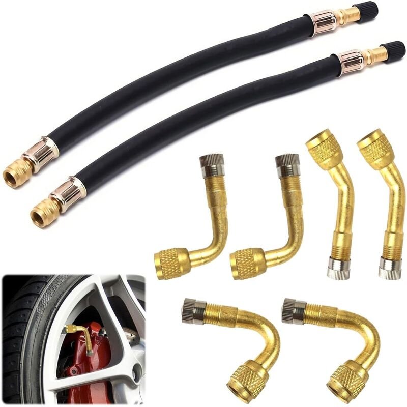 Reifenventilverlängerung, 8-teiliges Set, Ventilverlängerung, Reifenventil-Adapter aus Messing und Gummi, für Auto und M...