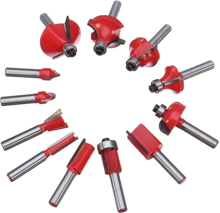 Holzfräser, 12 Stück, 1/4-Zoll-Schaft Fräser-Bit-Set, Rotationsfräser, Holzbearbeitung, Trimmen, Gravieren, Schnitzen, S...