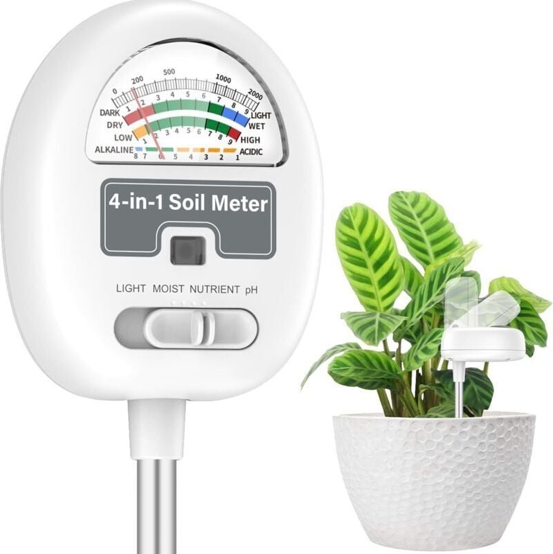Mumu - Bodenfeuchtigkeitsmessgerät, 4-in-1-Boden-PH-Tester, Bodenfeuchtigkeits-/Licht-/Nährstoff-/PH-Messgerät für Garte...