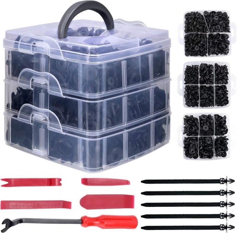 Auto Clip – 635 Stück Kunststoff-Nietverschlüsse – Auto-Türverkleidung – Universal – mit Aufbewahrungsbox und Demontagew...