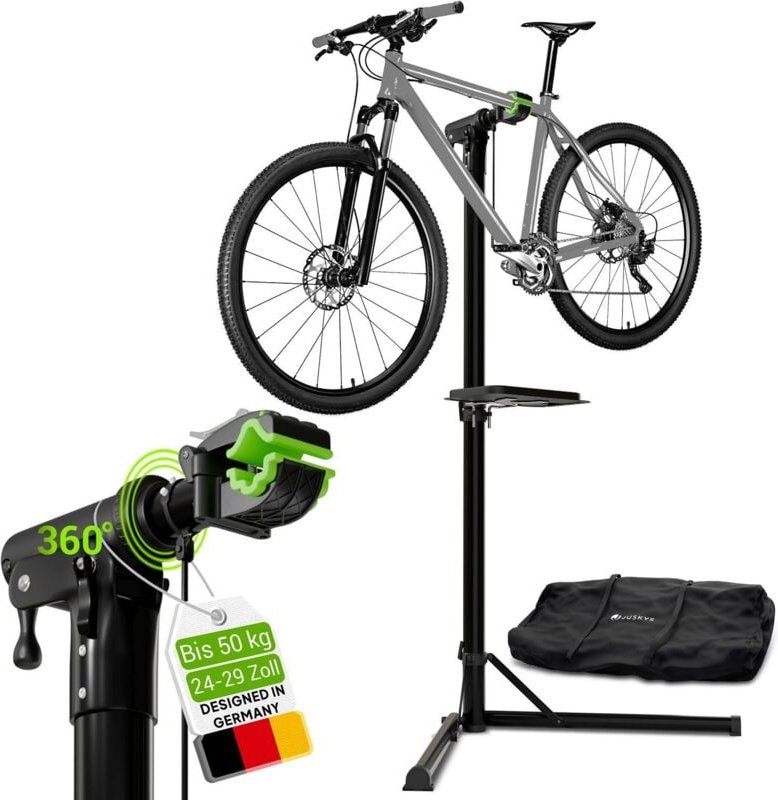 Klappbarer Fahrrad Reparaturständer - Höhenverstellbarer Montageständer mit Gummibeschichtung & Werkzeugablage - Fahrrad...