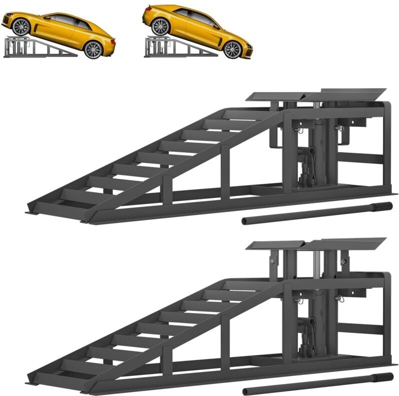 2 Stück PKW Auffahrrampe höhenverstellbar Rampe Wagenheber, Laderampe Set Hebeplattform (Grau)