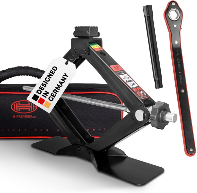 HEYNER® Scherenwagenheber 2t mit Ratsche für Wagenheber inkl. Tasche und Gummiauflage, passend für BMW, TÜV & GS