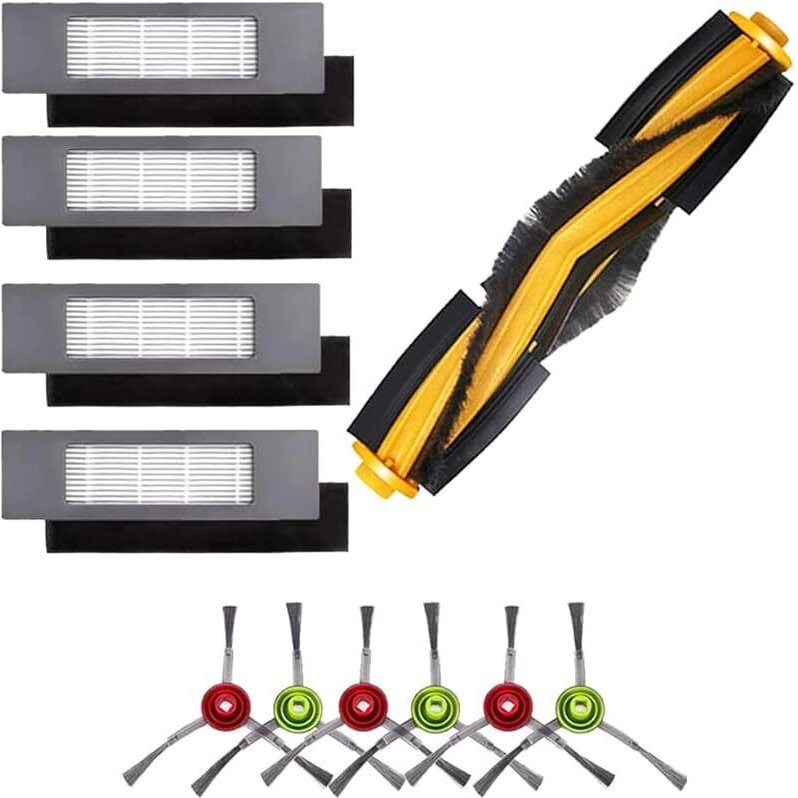 Vorderachs-Zubehör kompatibel mit Ecovacs Deebot T8 N8, 1 Hauptbürste, 4 Filter, 6 Seitenbürsten für Deebot ozmo 950 920...