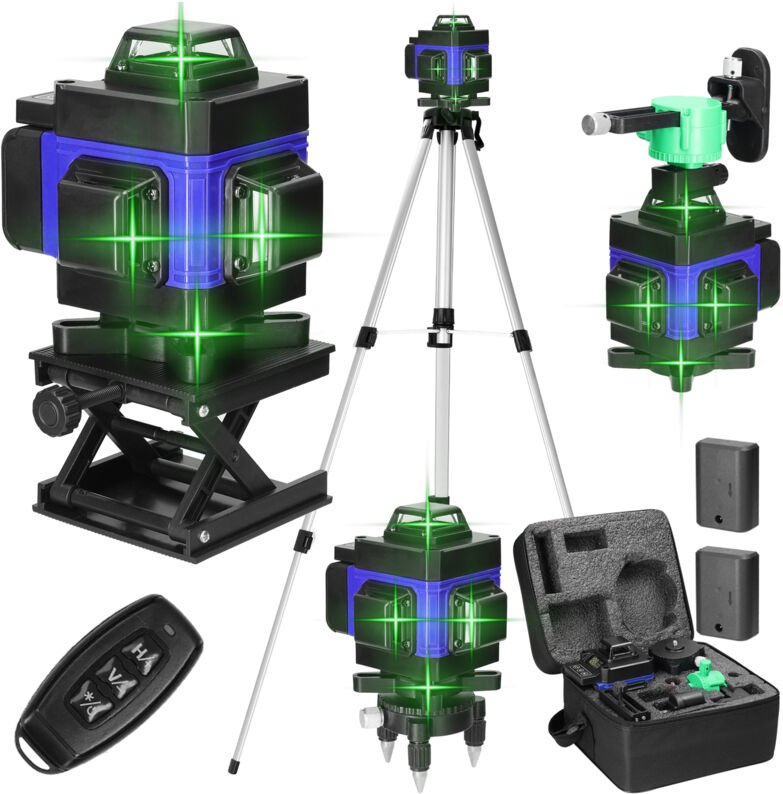 Decdeal - 4D Laser Level 16 Linien 3°, selbstnivellierende Maschine, wiederaufladbares USB-Nivelliergerät, mit Stativhal...