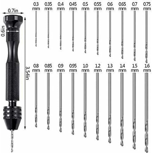 Ymyny - 21-teiliges Stiftschraubstock-Set, inklusive Handbohrer-Stiftschraubstock und 20 Mini-Spiralbohrern (0,3–1,6 mm)...