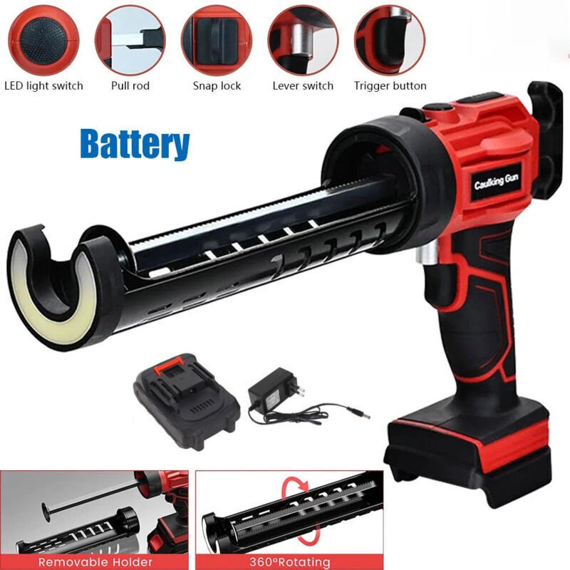 Vtizikl Pistolet à Cartouche Électrique sans Fil 300 mL Pistolet à Mastic 20 V Pistolet à Calfeutrer 4 Vitesses Réglable...