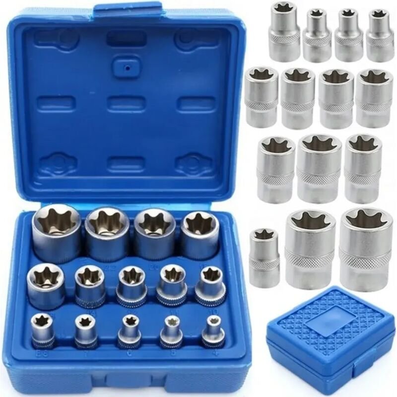 14-teiliger Torx-Steckschlüsselsatz (Außenmaße) 1/2", 3/8", 1/4" E4-E24