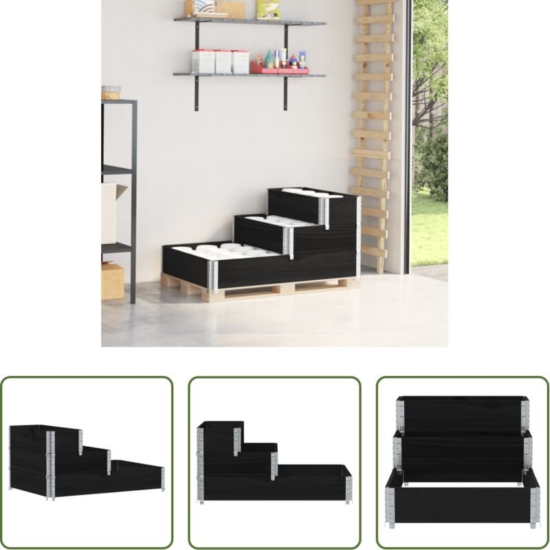 vidaXL Palettenaufsatz - Paletten-Aufsatzrahmen 3-fach Schwarz 120x80 cm Massivholz
