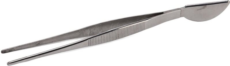 Bonsai-Pinzette aus Edelstahl. Lange Pinzette mit halbmondförmigem Spatelkopf zum Auflockern von Blumenerde.