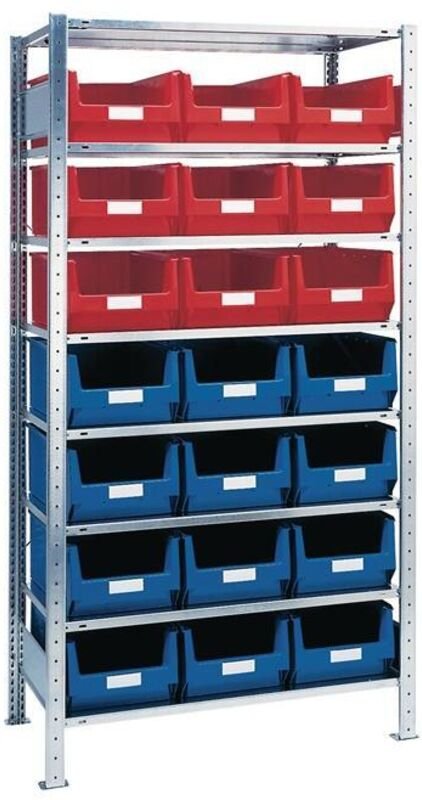 Nordwest Handel Ag - Steckregal H2000xB1000xT500mm Grundregal 8 Stahlböden 12 x MK2 blau, 9 x MK2 rot