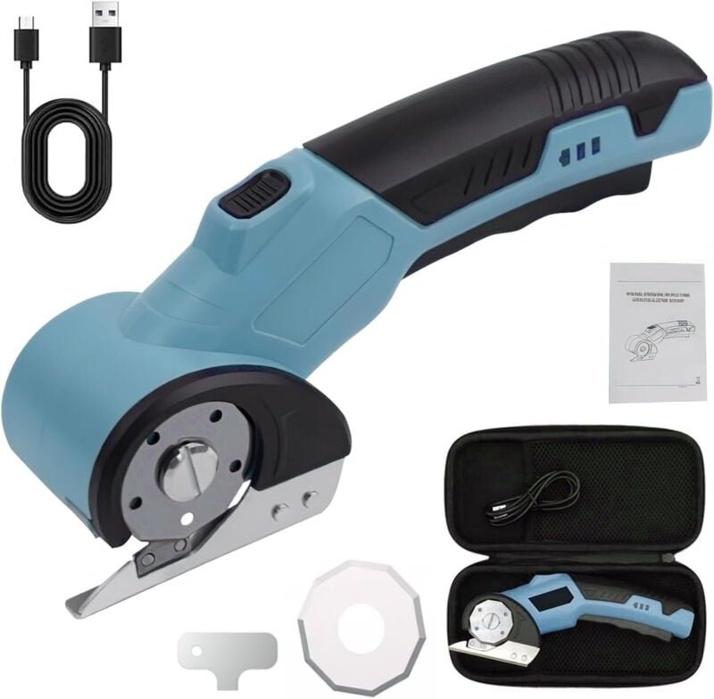 Elektrische Schere, tragbare Kartonschere mit Sicherheitsschalter, kabellose, wiederaufladbare Rotationsschere mit 320 U...