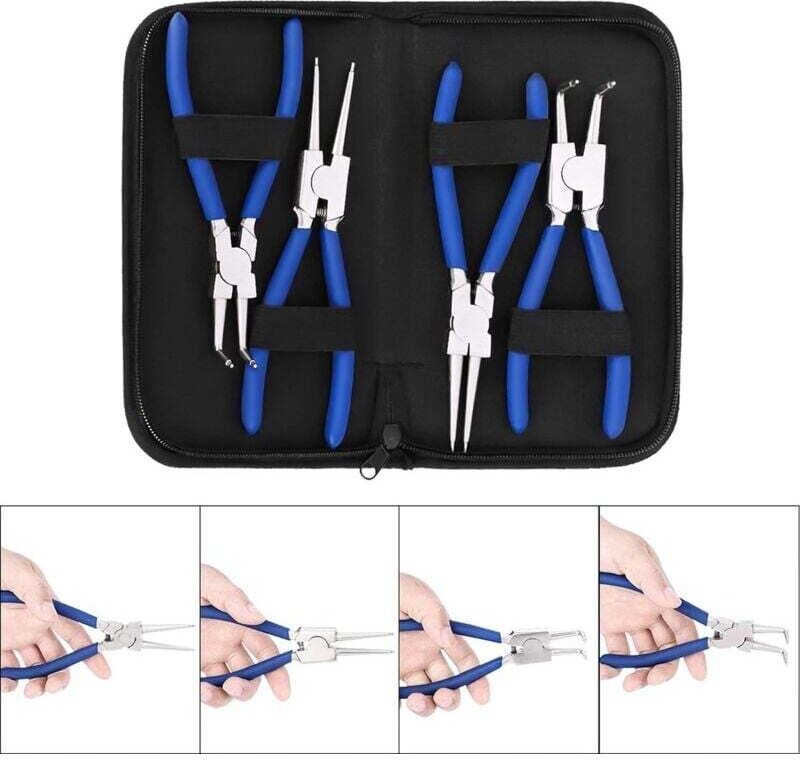 4-teiliger Sicherungsringzangensatz, 7 Zoll Hochleistungs-Sicherungsringzangensatz für Innen-/Außenanwendungen mit gerad...