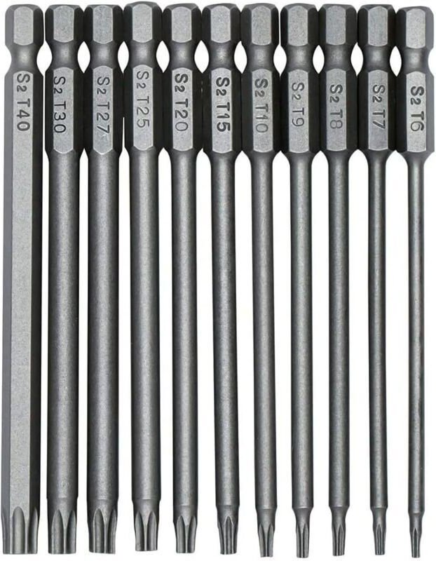 Set mit 11 Torx-Sicherheitsschraubendrehern mit 100 mm langen magnetischen Spitzen und 6,35 mm Sechskantschaft (T6-T40) ...