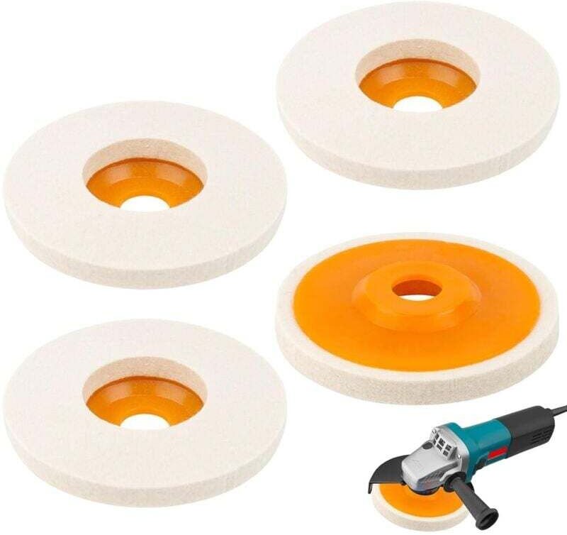4 dischi lucidanti in lana da 125 mm di diametro, dischi in feltro per lucidatura, smerigliatrice angolare, foro da 22 m...