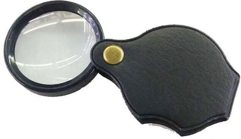 Taschenlupe, 50 mm faltbare Mini-Lupe mit 10-facher Vergrößerung und drehbarem Lederetui.