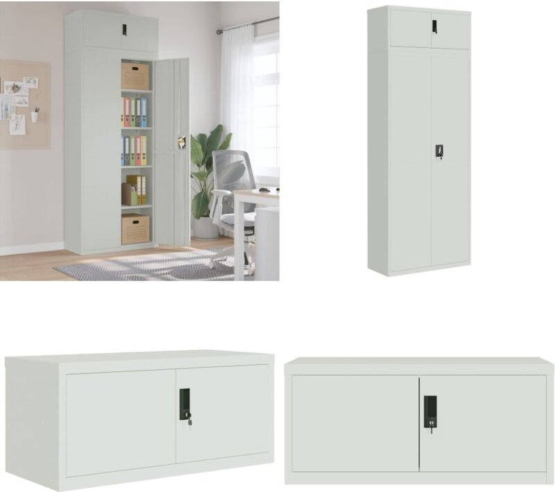 Aktenschrank Hellgrau 90x40x240 cm Stahl - Bürostuhl - Schreibtisch - Aktentasche - Archivschrank - Dokumentensicherung ...