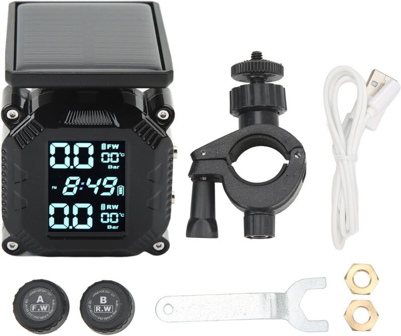 Solarbetriebenes Reifendruckkontrollsystem, drahtloses TPMS mit Display und 2 externen Sensoren