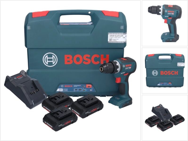 Gsr 18V-55 Professional Akku Bohrschrauber 18 v 55 Nm Brushless ( 0615A5002P ) + 3x ProCORE Akku 4,0 Ah + Ladegerät + L-...