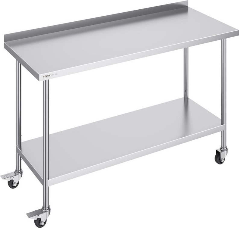 Edelstahl-Arbeitstisch, kommerzieller Lebensmittelzubereitungs-Arbeitstisch mit Rollen, Arbeitstisch mit einstellbarer H...