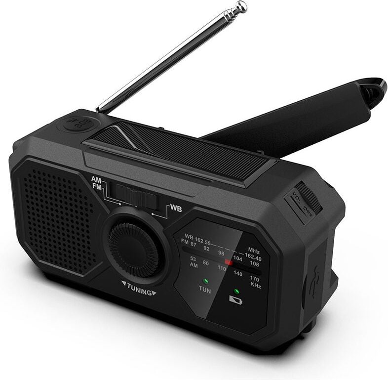Handkurbel-Solarradio Survival am/fm Dynamoradio usb-c 1200 mAh wiederaufladbar mit LED-Taschenlampe SOS-Alarm