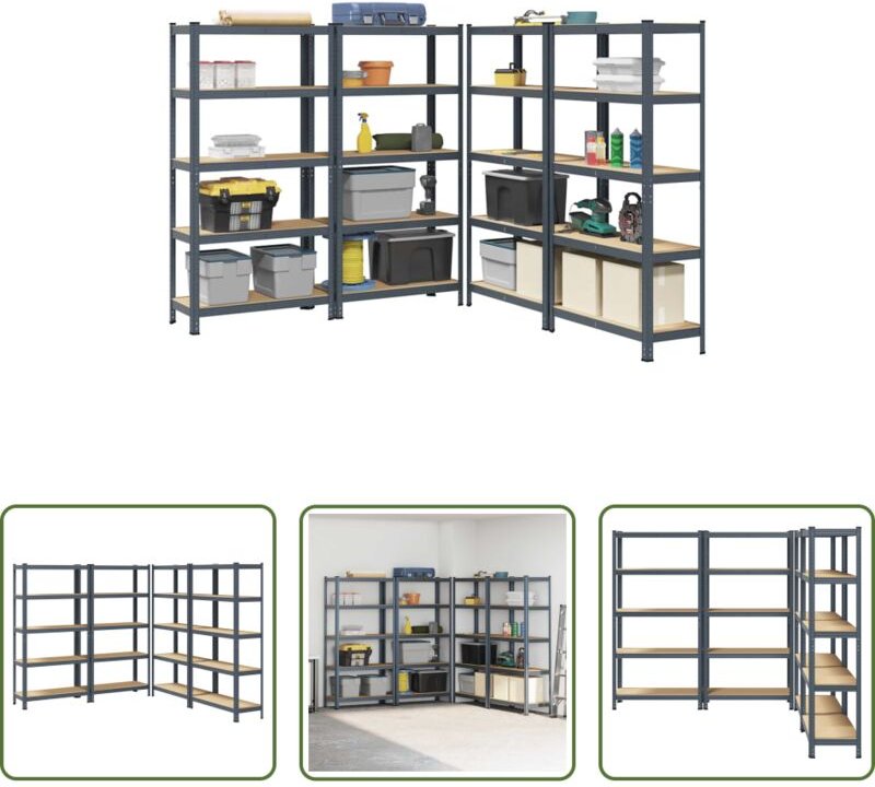 vidaXL Lagerregale mit 5 Böden 4 Stk. Anthrazit Stahl & Holzwerkstoff