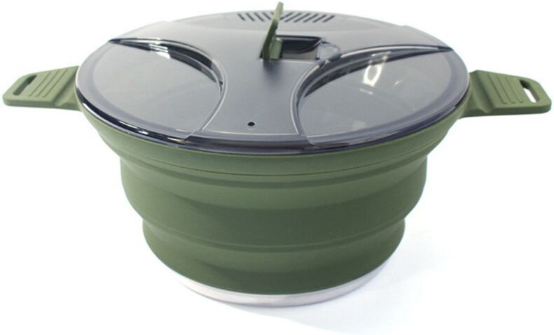 Faltbarer Topf für Den AußEnbereich, Silikon, Wandern, Kochtopf, Tragbarer Picknick-Topf, Edelstahl, Campingkocher, GrüN