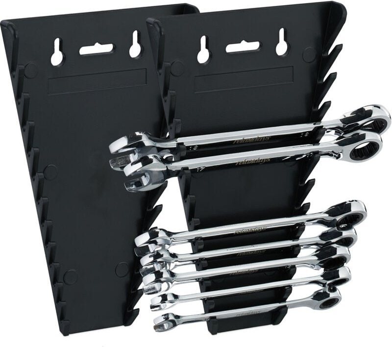 Thumbnail - Relaxdays Maulschlüssel Halter 2er Set, magnetisch, 12 Steckplätze, Schraubenschlüssel Halterung 6-24 mm, ABS, schwarz