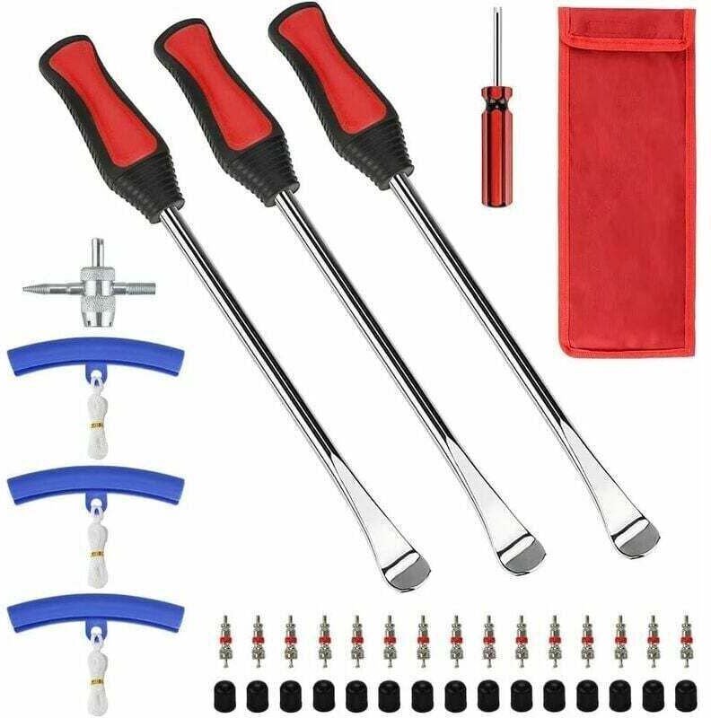 Reifenheber-Werkzeug, 39-teiliges Motorrad-Reifenwechselset, mit 3 Hebeln, 3 Felgenschützern, Ventileinsatz und -kappen,...