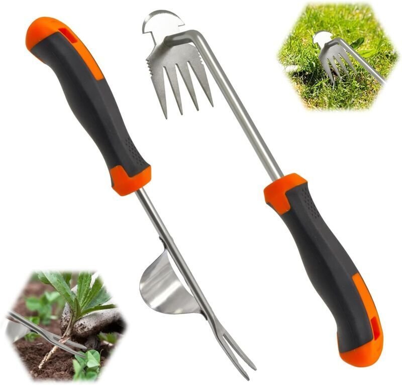 Vtizikl Désherbeur Manuel en Acier Inoxydable 2 Pièces Arrache Mauvaise Herbe Outil de Désherbage Manuel avec Poignée en...