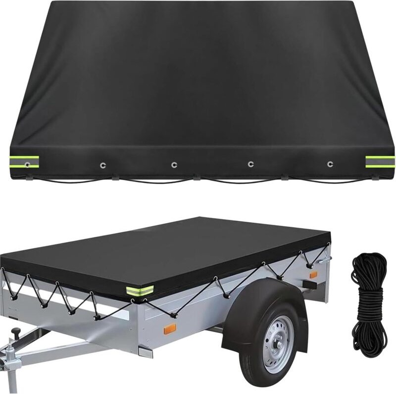 Anhänger Plane 214x122x13cm, 600D Oxford Anhängerplane Flachplane mit 8M Planenseil, Abdeckplane Verstärkte für PKW 750k...