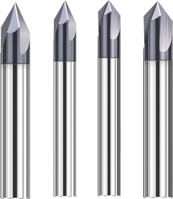 4 Stück VHM Fasenfräser 3 Flöten V Nutfräser 60 grad und 90 grad CNC Fräser Schaftfräser mit TiAlN Beschichtung für Werk...