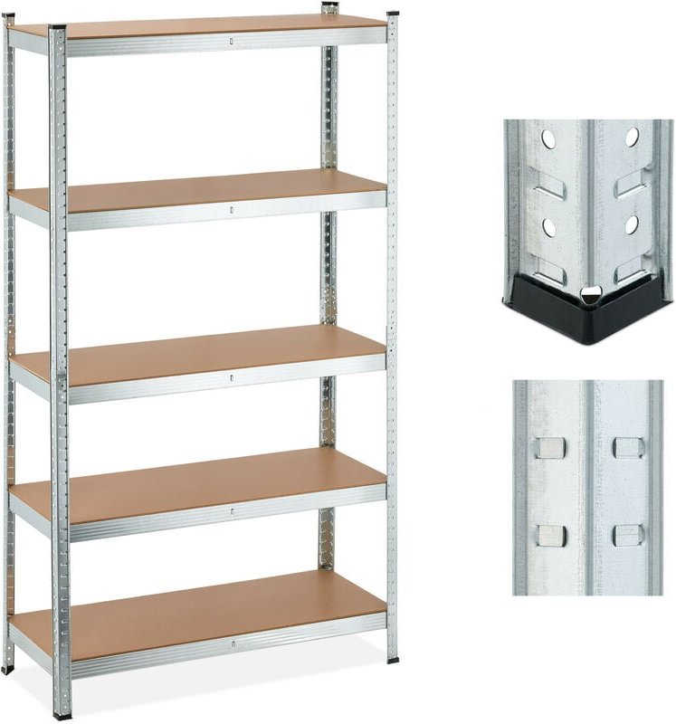 Schwerlastregal, 5 Ebenen, hbt 180x100x40 cm, 1250 kg Tragkraft, Lagerregal für Keller, Garage, Metall, silber - Relaxda...