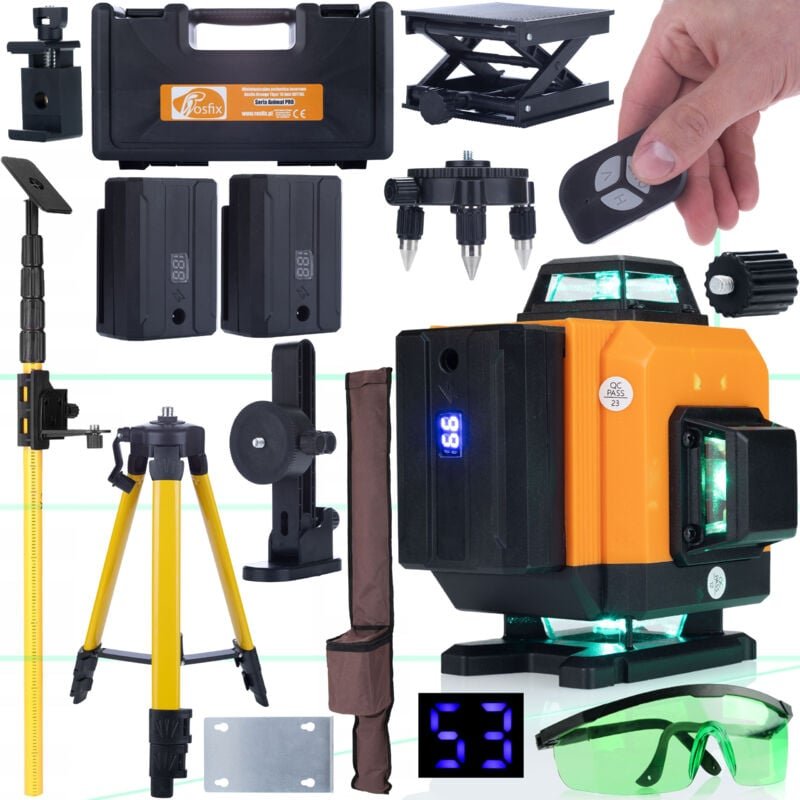 Rosfix Set Laser-Wasserwaage Orange Tiger ROT16L – 16 Linien, 360° Grünlaser IP54, ±3°, 25 m Reichweite inkl. Stativ, Te...