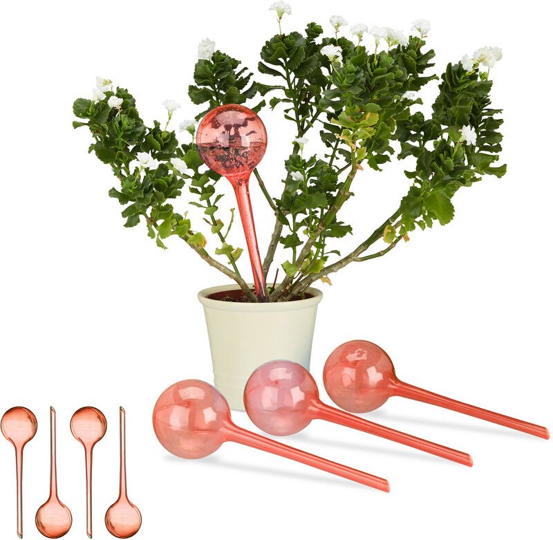 8 x Bewässerungskugeln im Set, 2 Wochen, Versenkbar, Topfpflanzen, Dosierte Bewässerung 250 ml, Kunststoff, rot