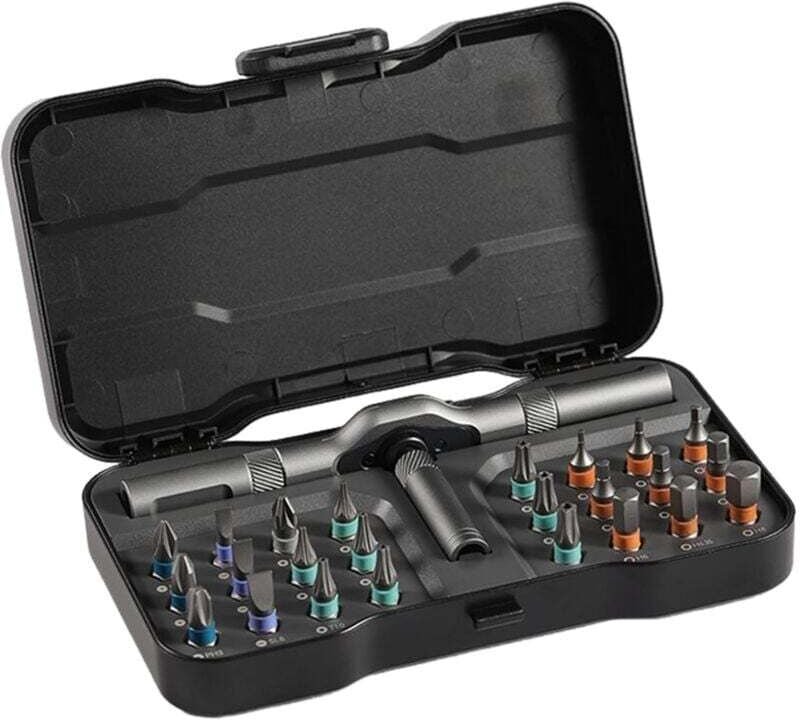 24-teiliges tragbares Ratschenschraubendreher-Set mit T-förmigem Griff und magnetischem Aufbewahrungskoffer für Möbel, C...