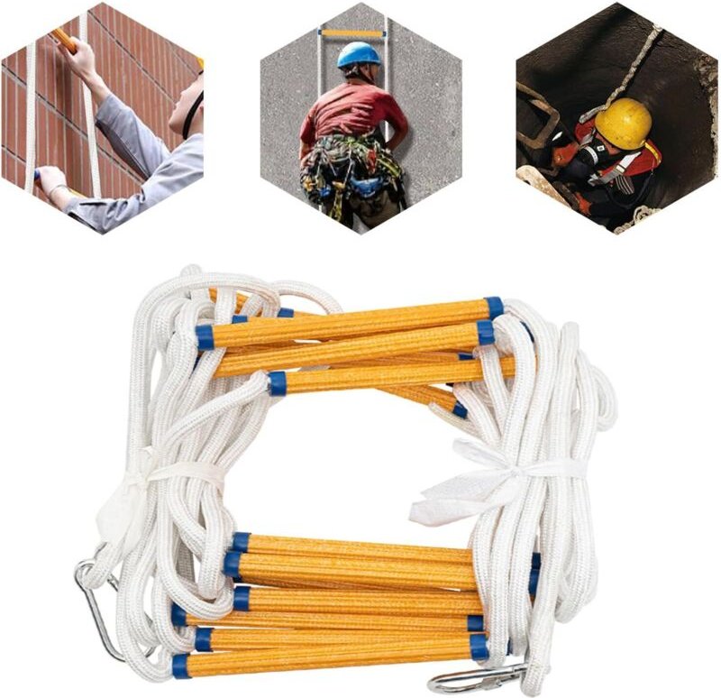 Strickleiter, 10m Feuerfeste Rettungsleiter mit 2 Karabiner für Feuerwehr Rettung für 3-4 Stöckiges Haus, Baumhaus, Balk...