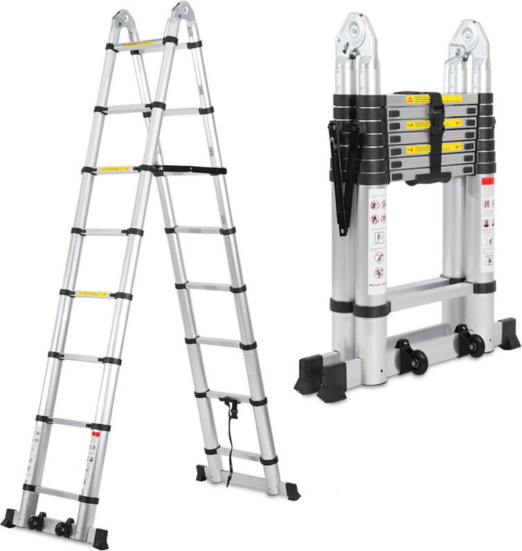 Randaco Teleskopleiter Alu Leichtgewicht Rutschfester 2,5m+2,5m Silber Multifunktionsleiter Mehrzweckleiter Ausziehbare ...